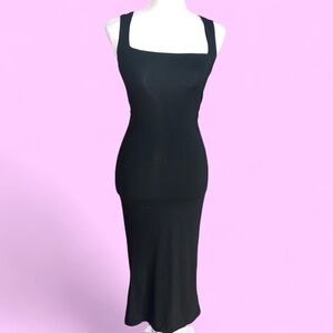 Perfect little black dress Black bodycon midi dress with square neckline